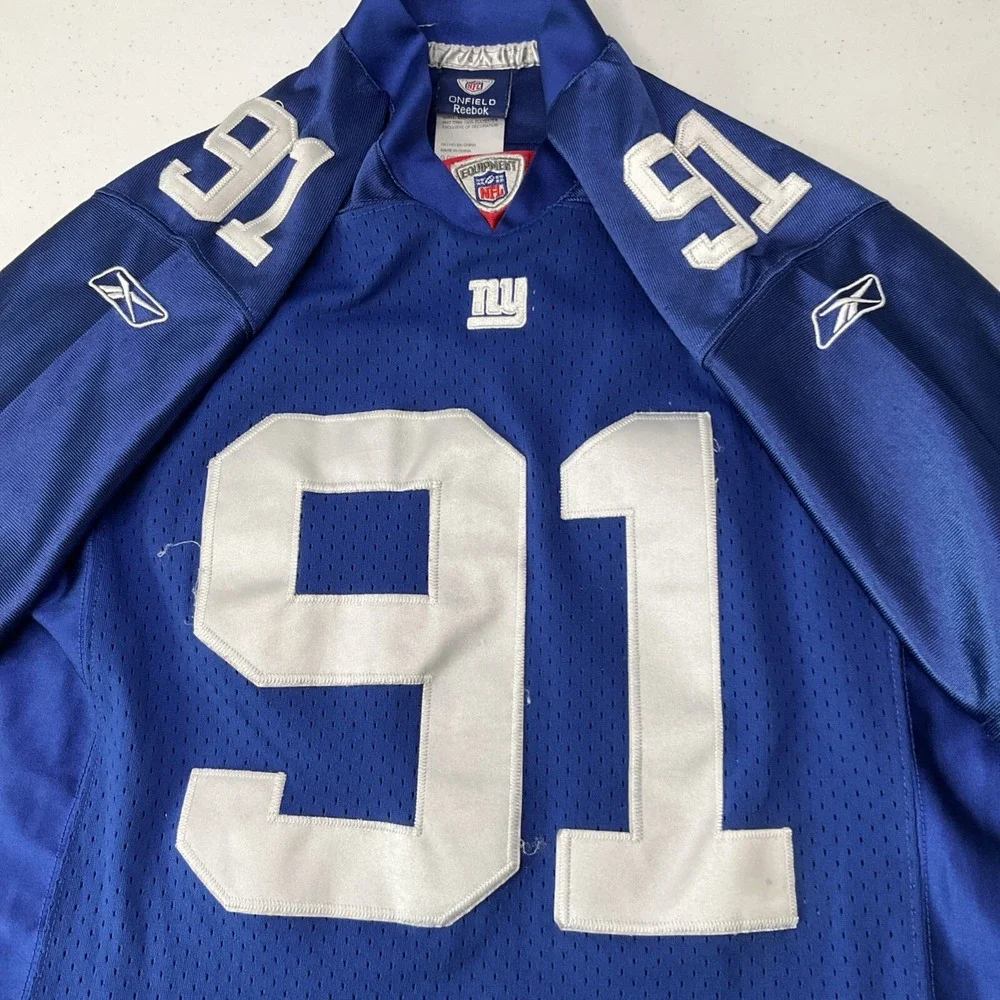 New York Giants Justin Tuck #91 Reebok‎ Jersey Youth Sz L 12-14 Blue Field NFL